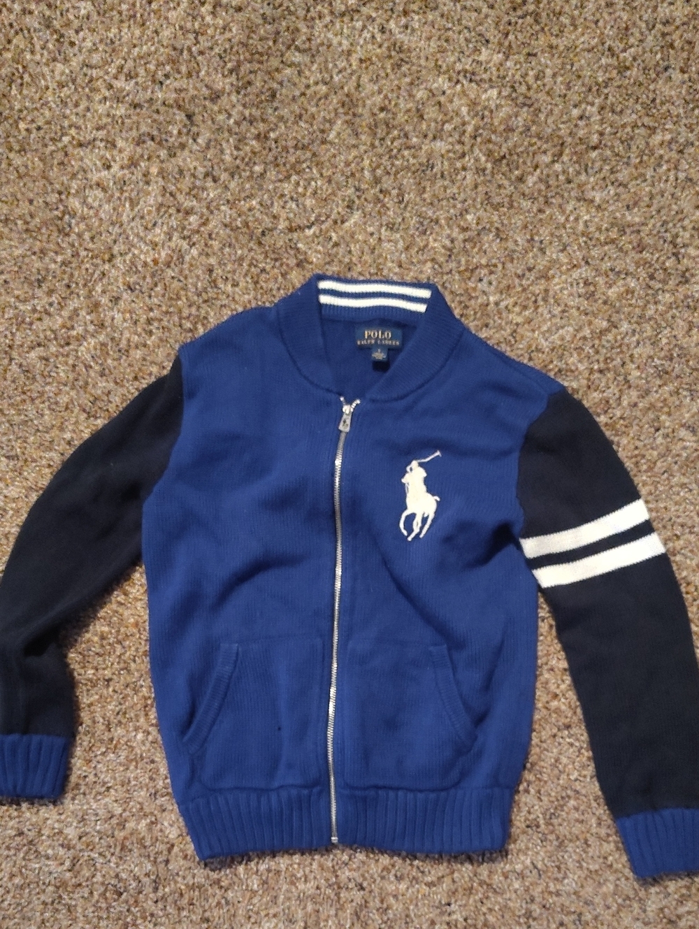 Polo by Ralph Lauren Blue & Navy Zip Sweater Jacket with White Logo